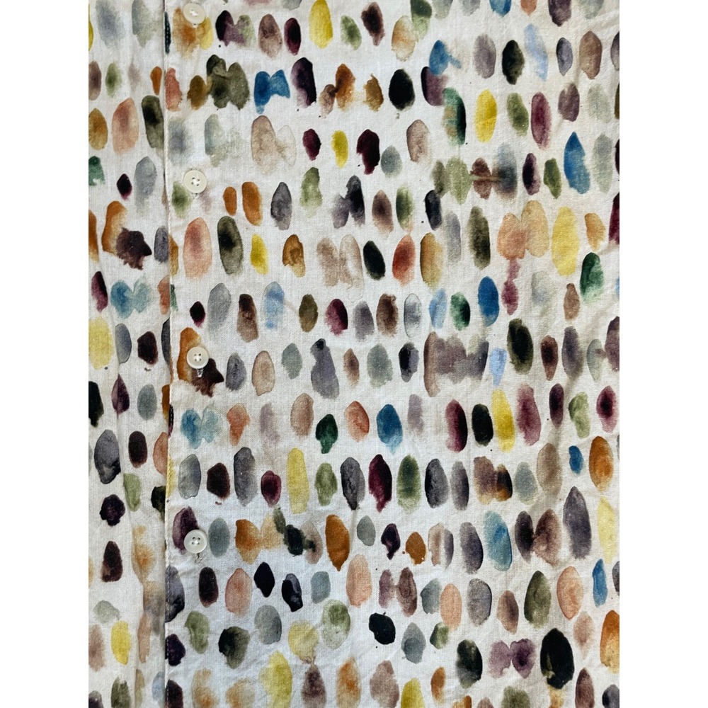 Zara Button Down Shirt Size L Multicolor Abstract Dot Short Sleeve Boho Summer - Picture 4 of 8